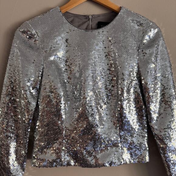 TOCCIN NYC Silver Sequin Long Sleeve Top Size Small $425 - Picture 7 of 8